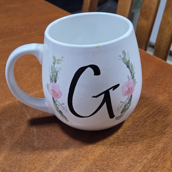 premo design Other - Floral Monogram G Mug - White with Pink Accents